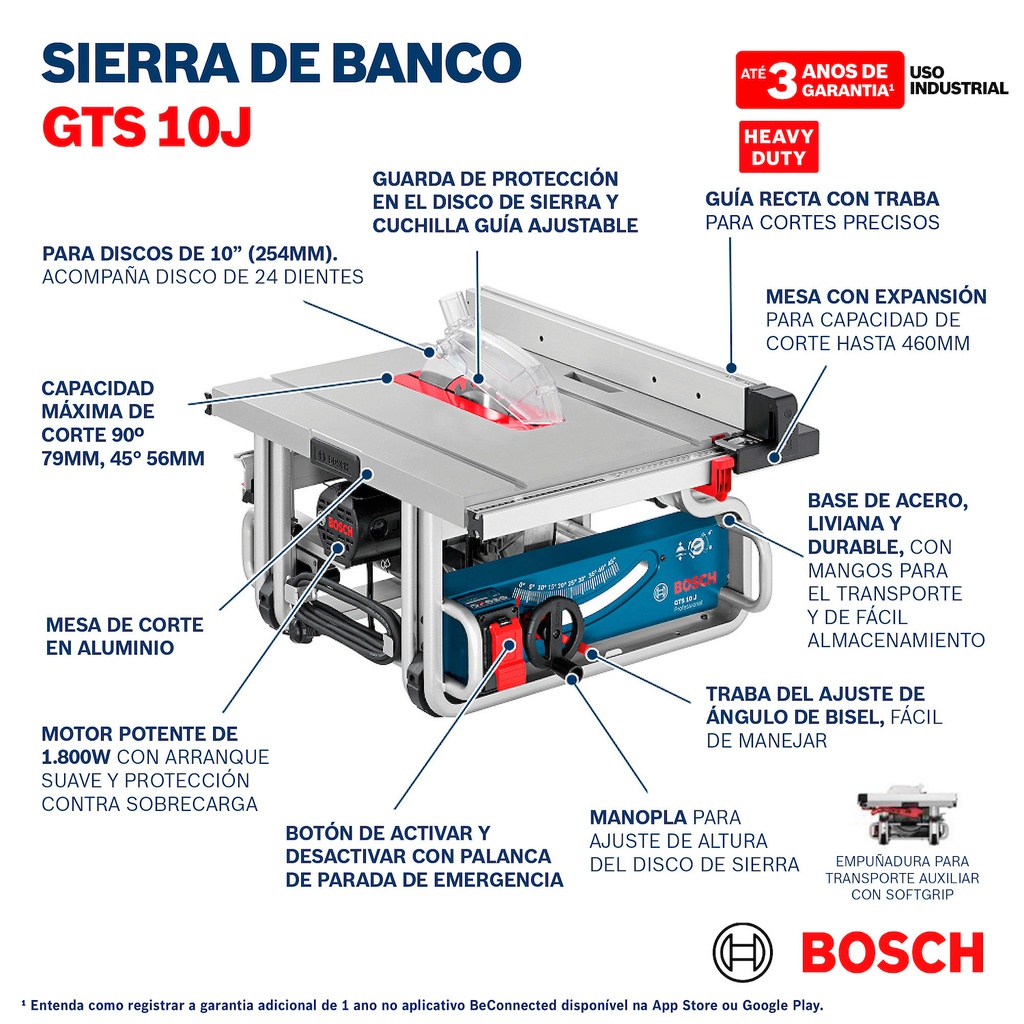 Sierra de Banco BOSCH GTS 10 J 15 Amp ( 1700 W )  / EJE 30 mm / BOSCH-PISO-1-FONDO