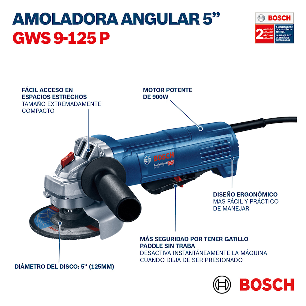 Amoladora 5 " BOSCH GWS 9-125 P  900W / M14 / BOSCH-