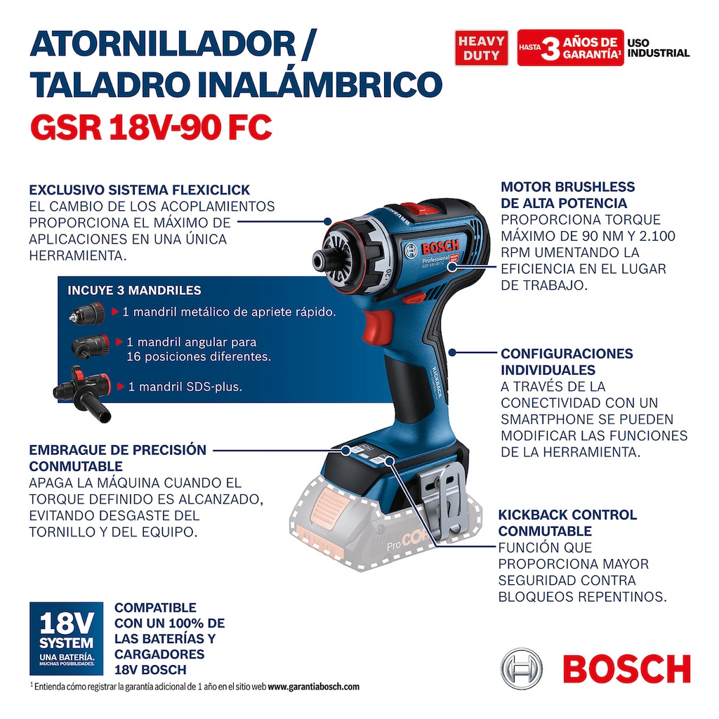 Taladro inalambrico 18V BOSCH  GSR 18V-90 FC / BOSCH-