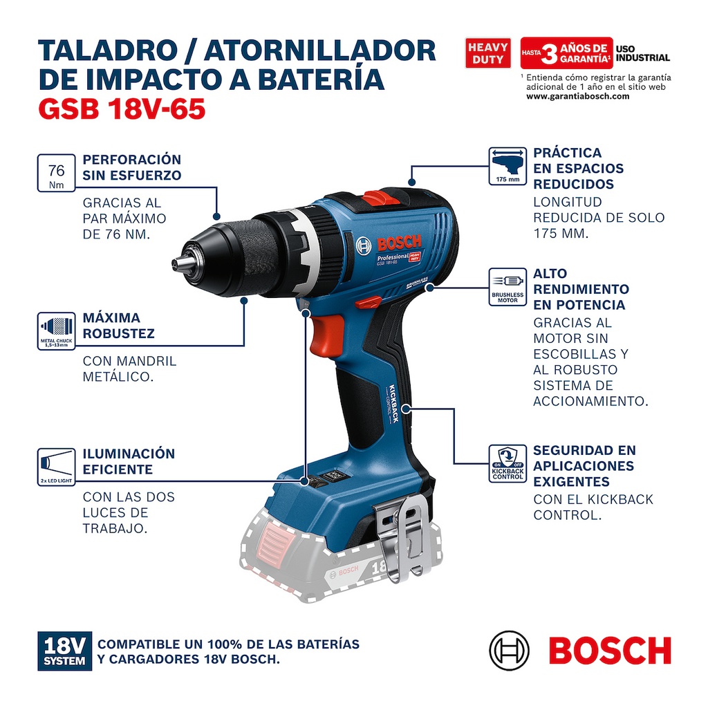 Taladro inalambrico 18V BOSCH GSB 18V-65 + PERCUCION / BOSCH-