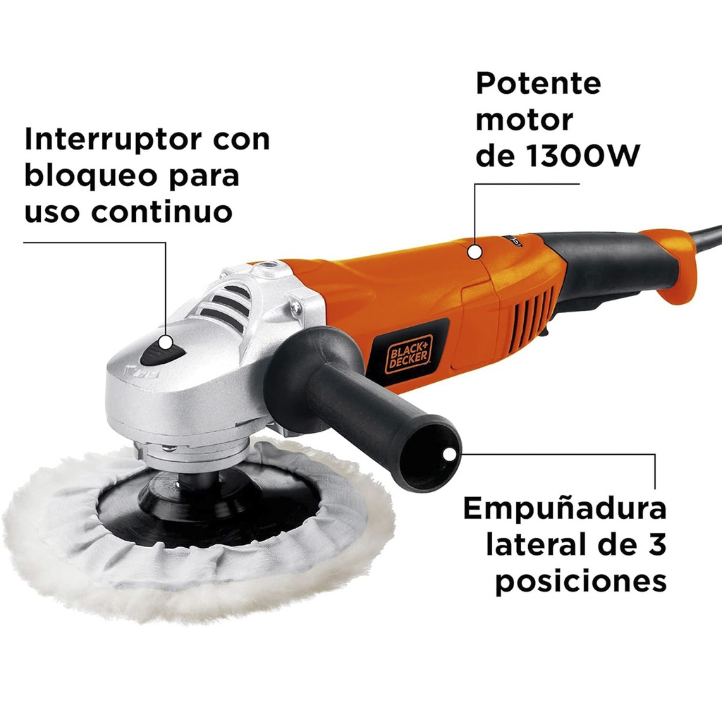 Pulidora Black Decker 7" V.V. 1300 Watt 1000-3000RP- 4-A-2-B