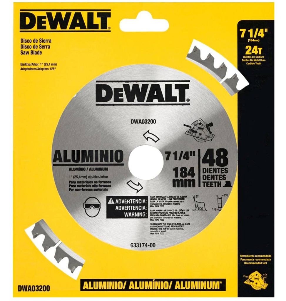 Disco Sierra Circular 7 1/4" 48D DEWALT Aluminio / DEWALT-Tabla-1