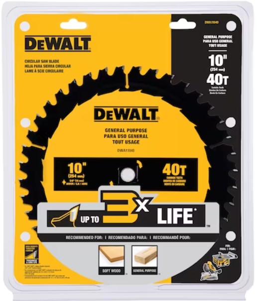 Disco Sierra Circular 10" DEWALT 40 Dientes / Eje 5/8" / DEWALT-2-Tabla-6