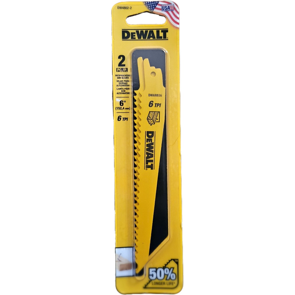 Sierra / 'Cuchilla Sable 6" DW4802-2 / MADERA 6" Largo / 6 Dientes / 2 Unidades / DEWALT-Tabla-4