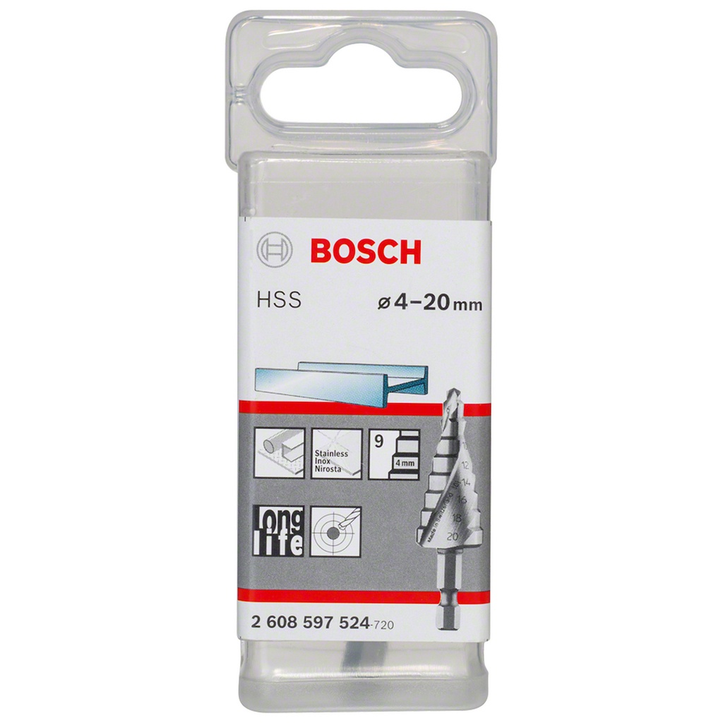 Broca Escalonada HSS/INOX 4 a 20 mm / 5/32" a 3/4" / BOSCH-EXHIBICIÓN
