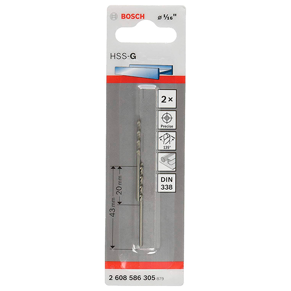 Broca Metal Madera HSS BOSCH 1/16"  BLISTER / BOSCH-TABLA-6