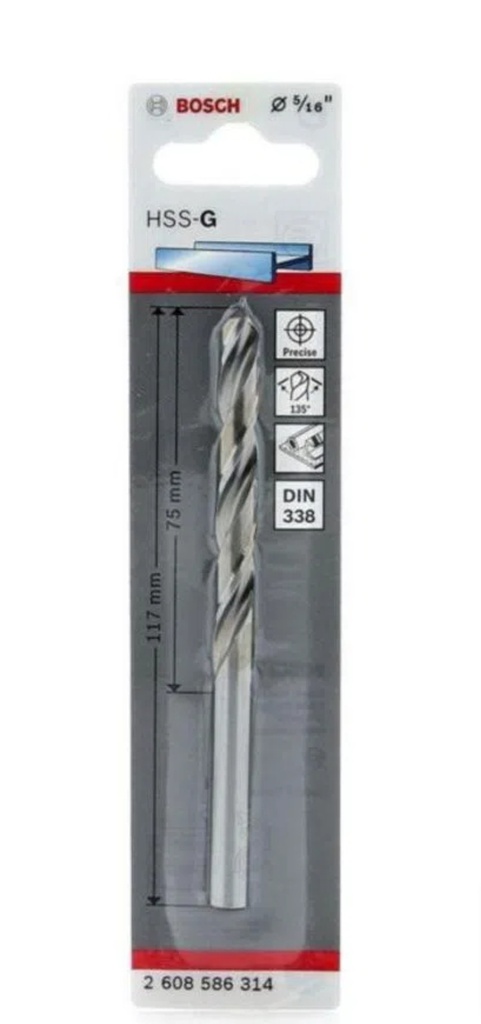 Broca Metal Madera HSS BOSCH 5/16"  BLISTER / BOSCH-TABLA-6