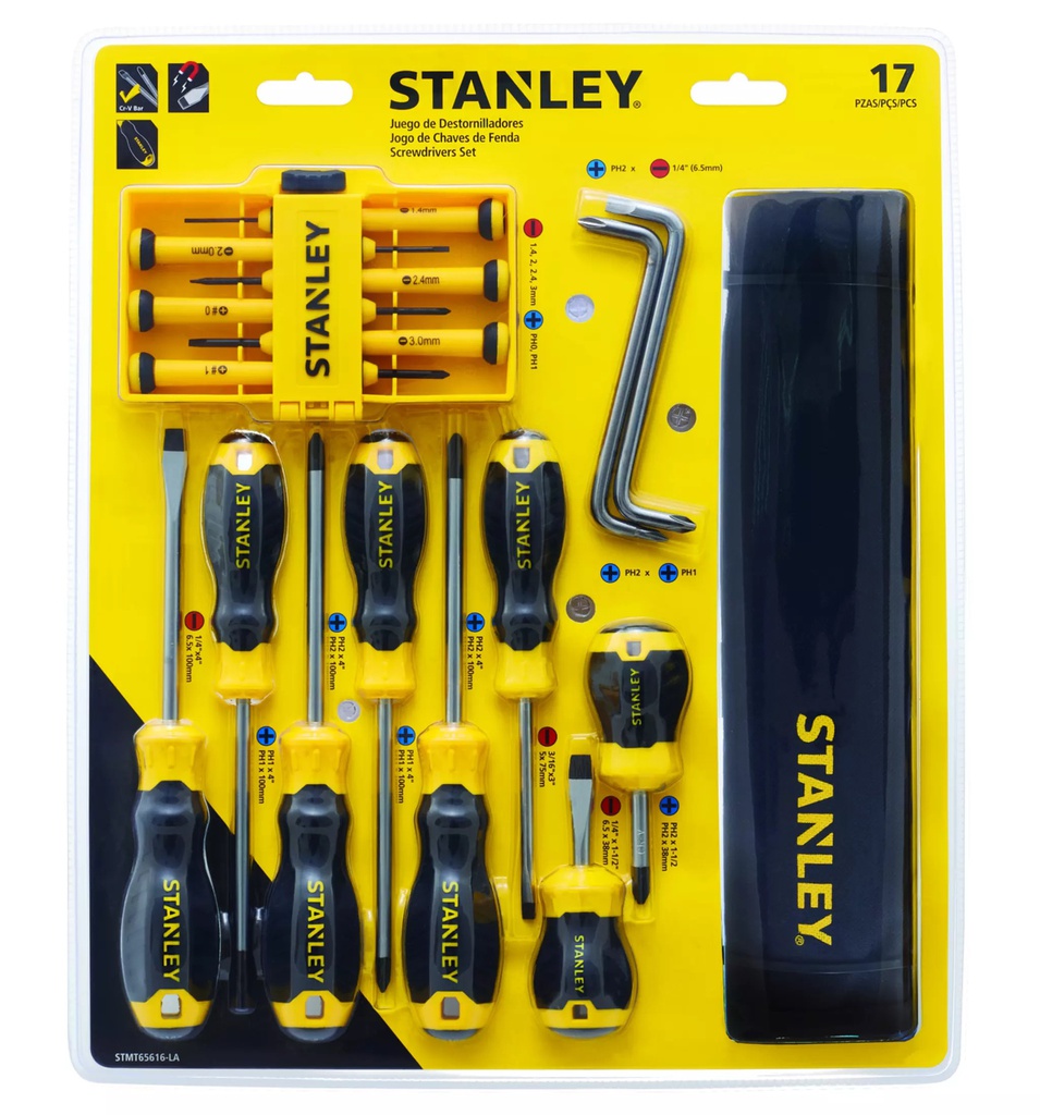 Desarmadores KIT STANLEY de 17 PZAS / PHILIPS CASTIGADERA / DEWALT-
