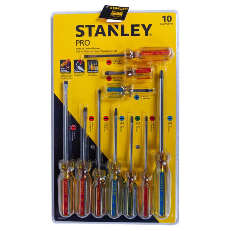 Desarmadores KIT STANLEY de 10 PZAS / PHILIPS CASTIGADERA / PRO / DEWALT-TABLA B2