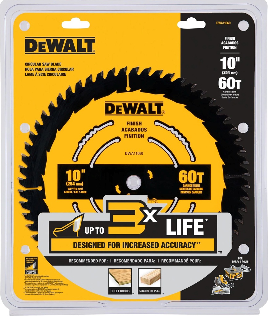 Disco Sierra Circular 10" DEWALT 60 Dientes / Eje 5/8" / DEWALT-2-Tabla-6