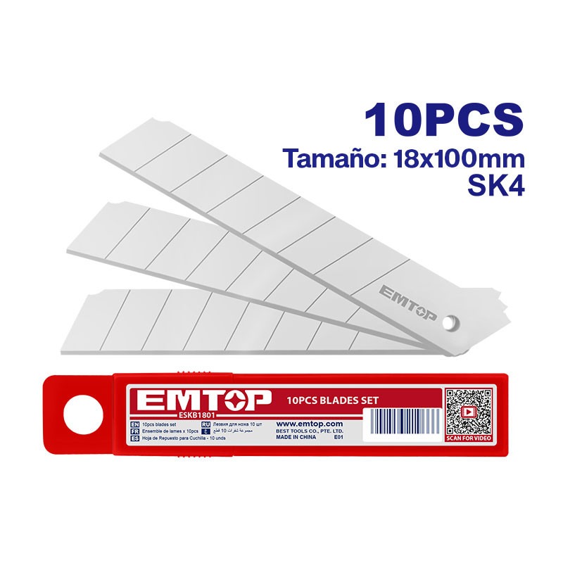 Cuchilla / Repuesto 10 Piezas ( 3/4" x 18 mm ) 8 Segmentos / EMTOP / DEWAL-TABLA 2