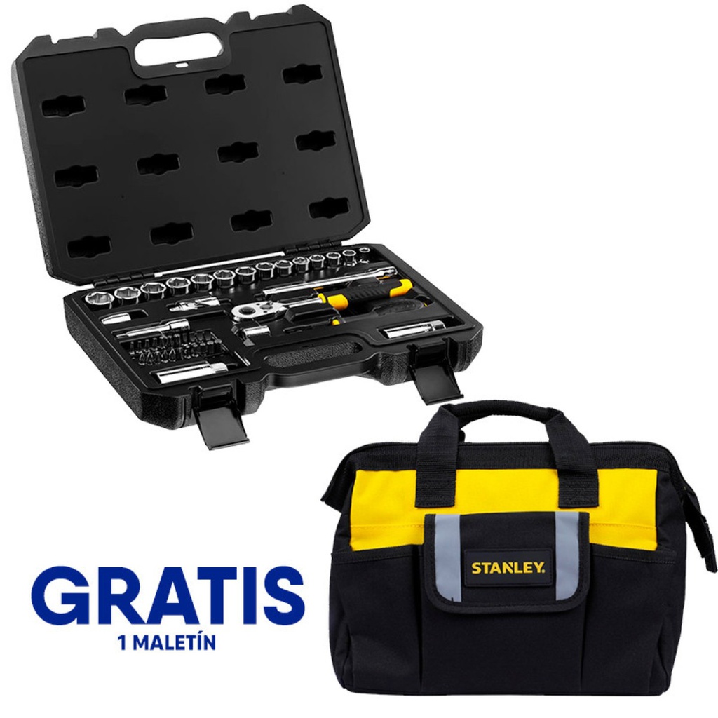 Juego / Dados 45 Piezas / Raiz 3/8" / Milimetricas Maleta Plastica + Gratis Maletin Lona