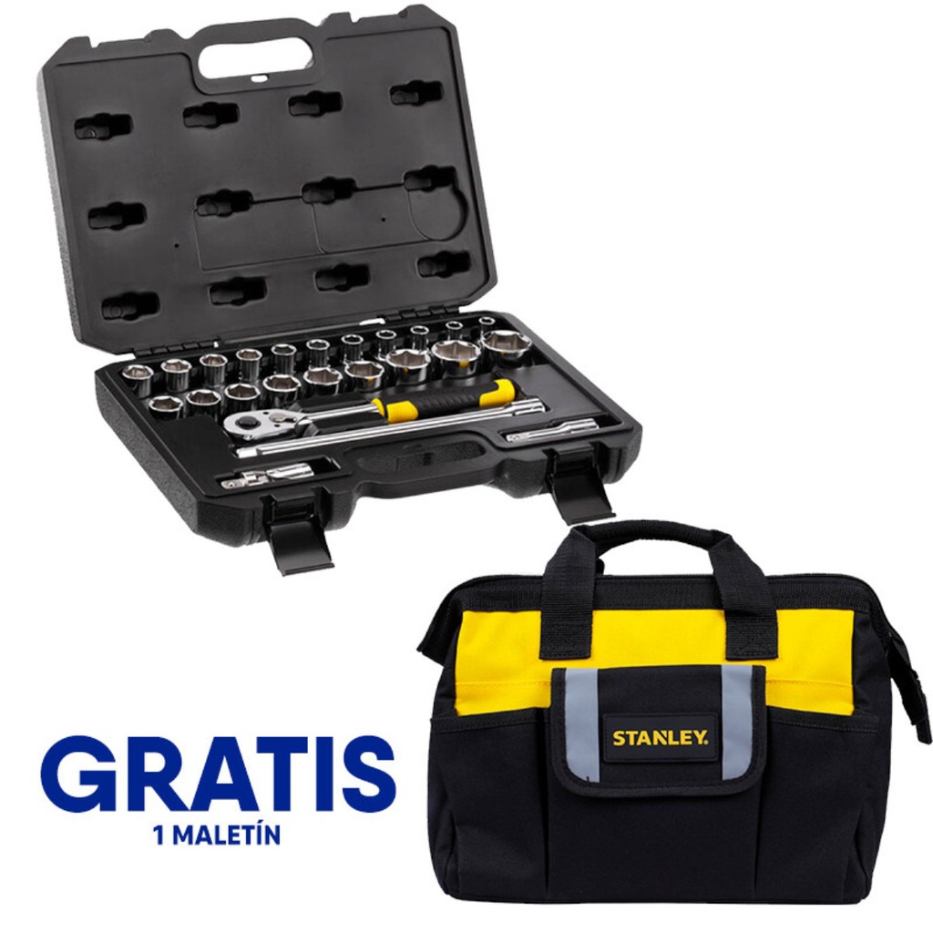 Juego / Dados 24 Piezas / Raiz 1/2" / Milimetricas Maleta Plastica + Gratis Maletin Lona