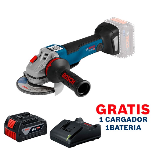 [19G3-E0A] Amoladora 5" GWS 18V-10 PC / BARETOOL / GRATIS 1-BATERIA + 1-CARGADOR / BOSCH-5-E-1