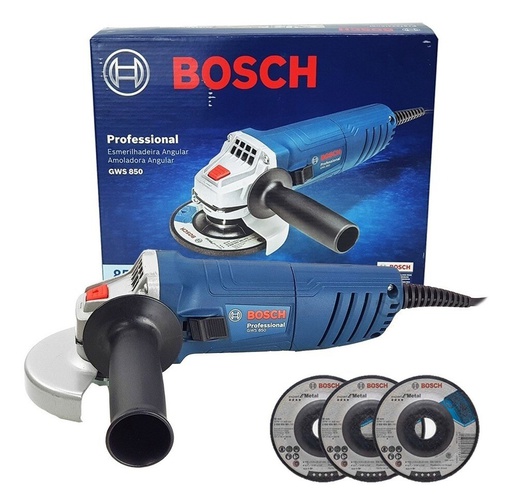 [1377-5GC] Amoladora 4 1/2" BOSCH GWS 850 850W / Eje 5/8" / CAJA CARTON + 3 Discos / BOSCH-12-C-3