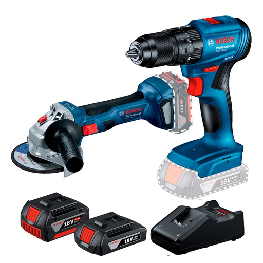 [19H9-0G4] Combo Taladro GSB 185-LI + GWS 180-LI  / 2 Bateria 1 Cargador / 18 Volt / BOSCH-14-D-3-C