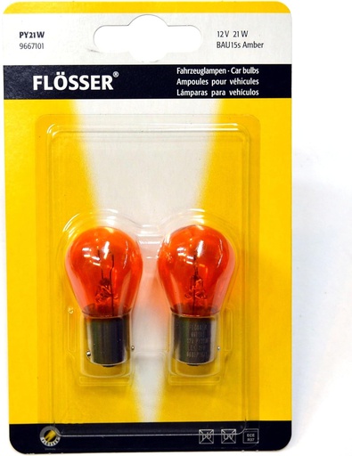 [9667101] Bombilla Auxiliar FLOSSER ( 1 Contacto ) P21W / 12V / BA15S / AMBAR / BLISTER / BOSCH-