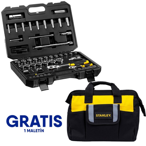 [STMT82831-OF] Juego / Dados 72 Piezas / Raiz 1/4" y 1/2" / Milimetricas Maleta Plastica + Gratis Maletin Lona
