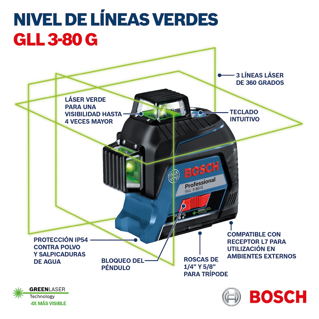 Nivel Laser GLL 3-80G Linea VERDE / BOSCH-