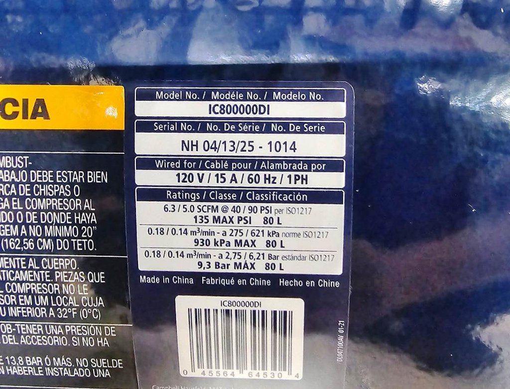 Compresor 2 HP 21 Gal CAMPBELL HAUSFELD / BOSCH-