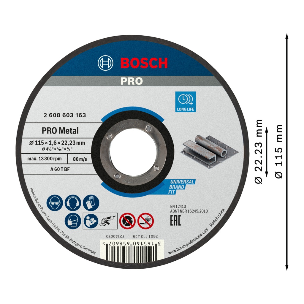 Disco abrasivo 4 1/2&quot; X 1.6 mm Corte metal / EXPERT / 4 1/2&quot; X 1/16&quot; X 7/8&quot; ( 115 X 1.6 X 22.23MM ) / BOSCH-