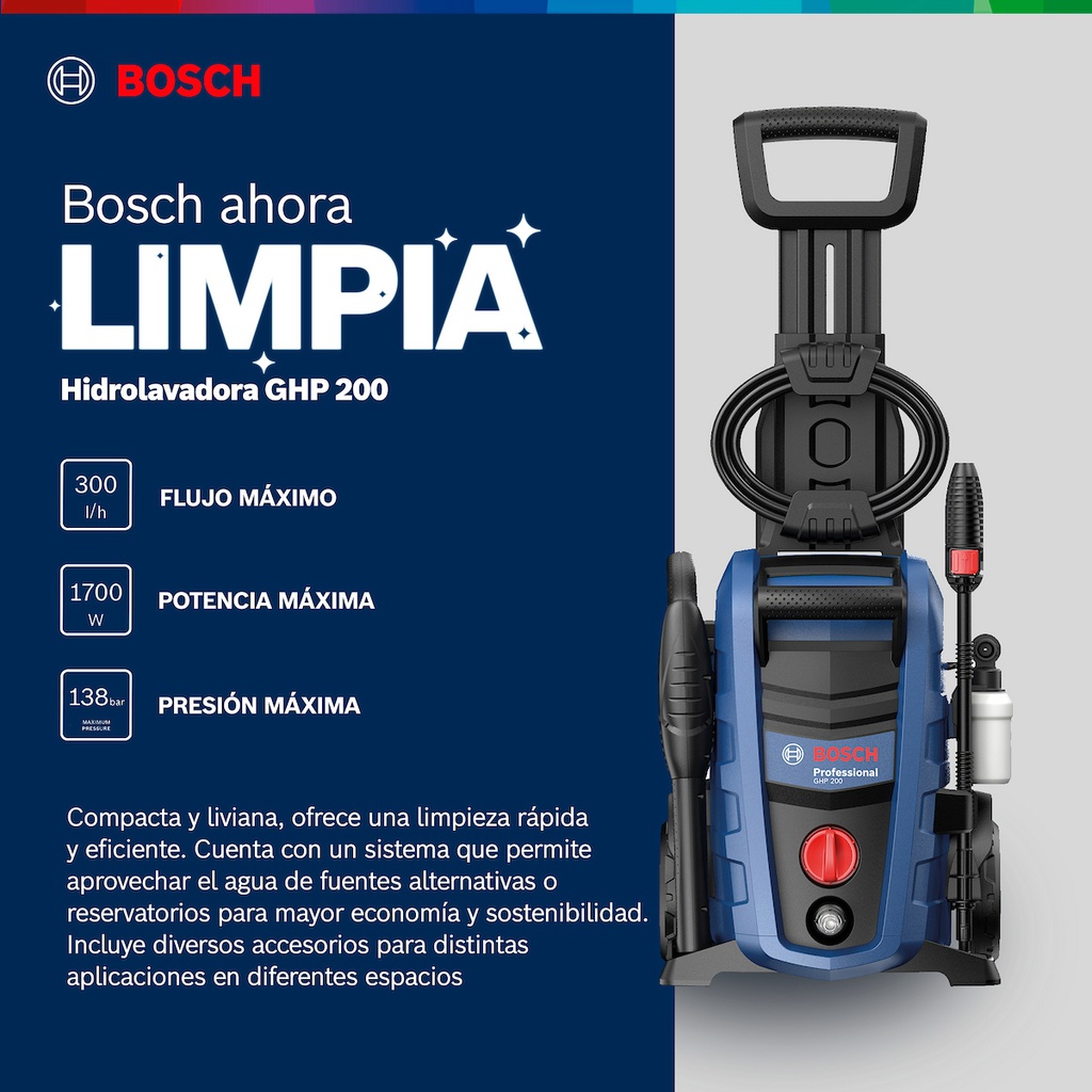 Hidrolavadora BOSCH GHP 180 / 1,800 PSI / 1600 W / 6.3Lt /Min / DEWALT-