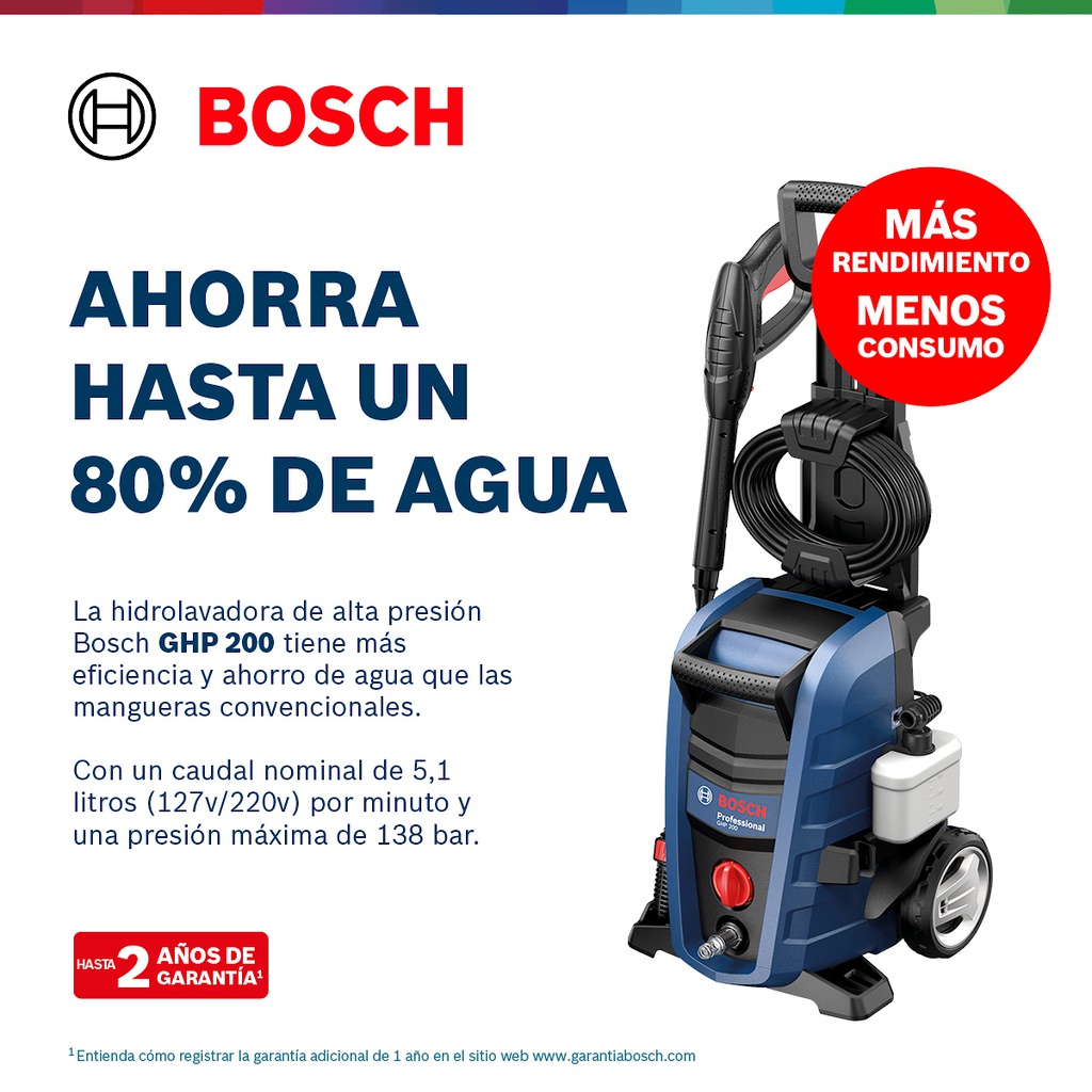 Hidrolavadora BOSCH GHP 200 / 2,000 PSI / 1500 W / 7.9Lt / Min / BOSCH-