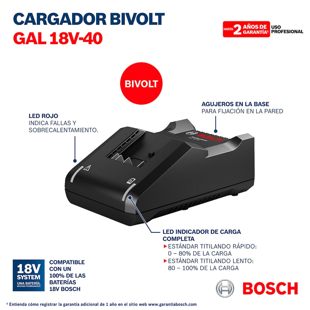 Cargador Bateria BOSCH 18V / 2 Amp HORA / GAL 18-20 / BOSCH-6-C-2 (copia)