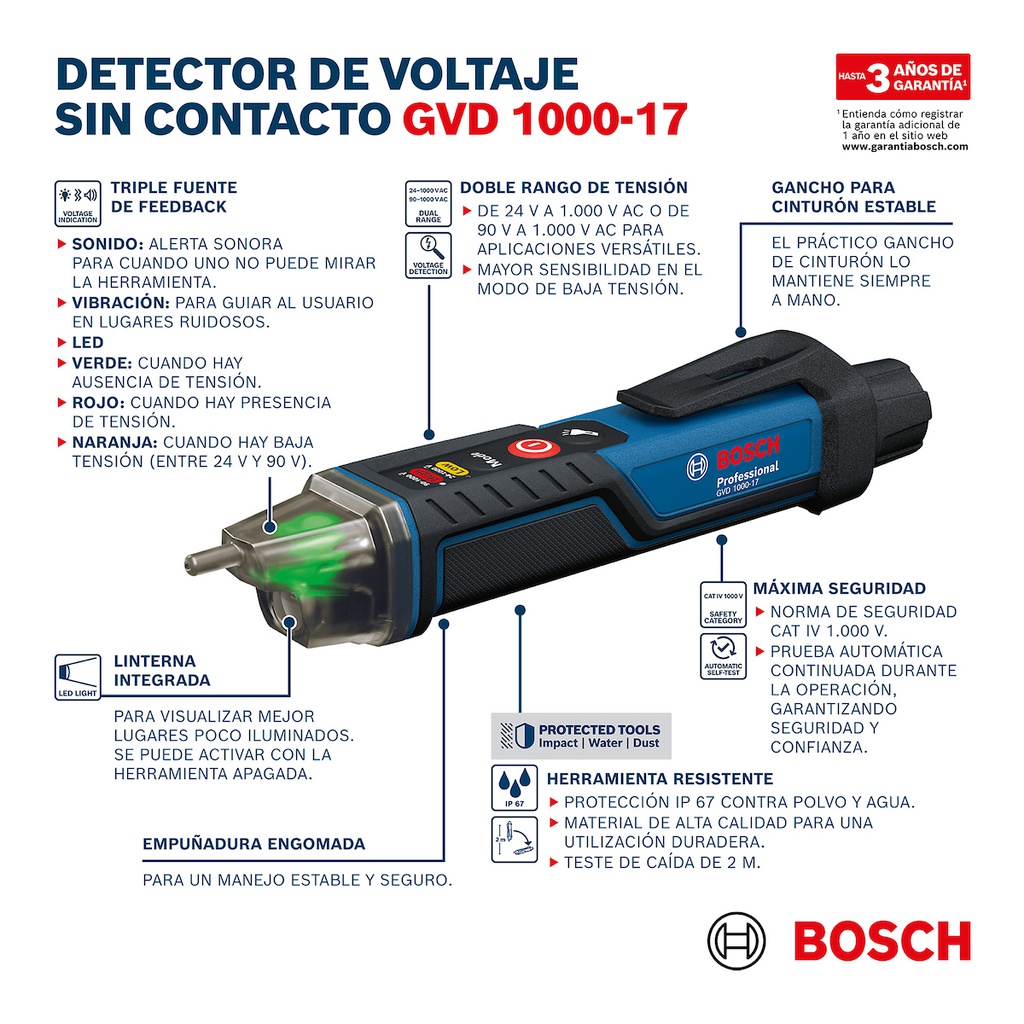 Comprobador de tensión sin contacto GVD 1000-17 Profesional / BOSCH-