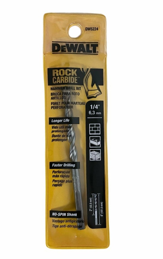 Broca Concreto DeWalt Rock CARBIDE 1/4" x 4" / DEWALT-Tabla-4