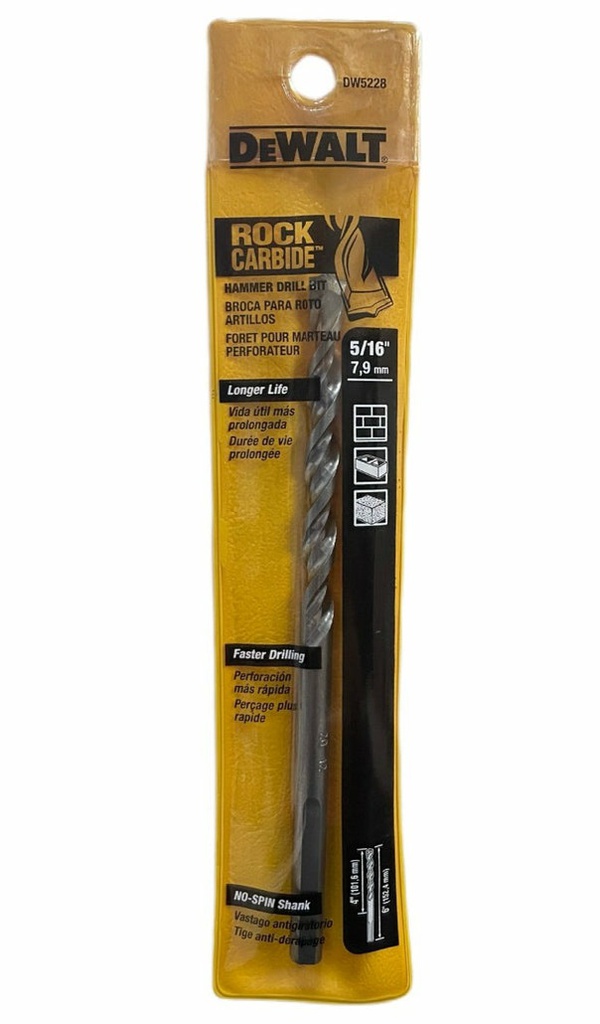 Broca Concreto DeWalt Rock CARBIDE 5/16" x 6" / DEWALT-Tabla-4