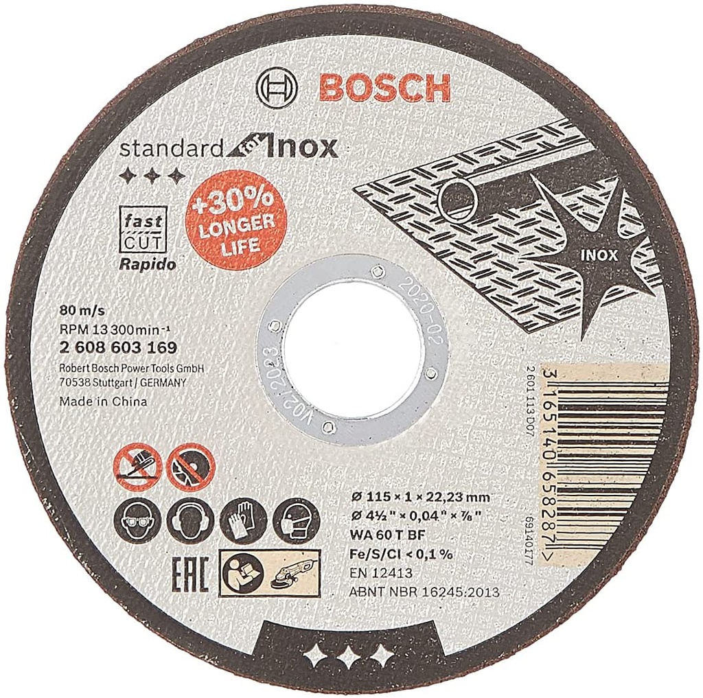 Disco abrasivo 4 1/2&quot; X 1 mm Corte INOXIDABLE / STANDARD / 4 1/2&quot; X 3/64&quot; X 7/8&quot; (115 X 1 X 22.23MM) / BOSCH-