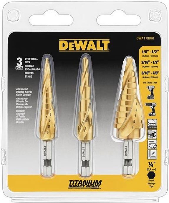 Broca Escalonada KIT (1/8 - 1/2&quot; / 3/16 - 1/2 / 3/16 - 7/8 ) / DEWALT-TABLA-4