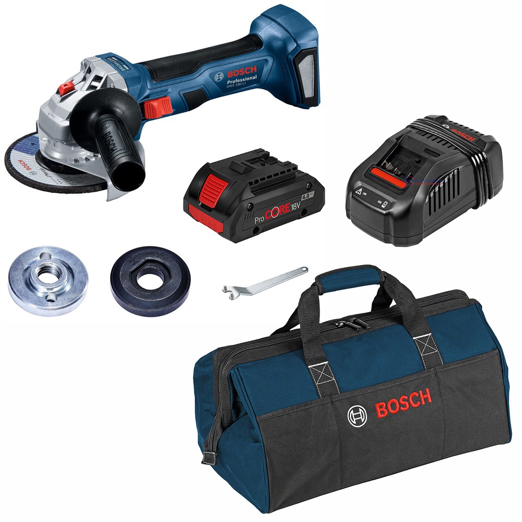Amoladora 4 1/2&quot; GWS 180-LI / 1- Baterias 4 Amp PROCORE / 1- Cargador / 1- Maleta Lona / BOSCH-