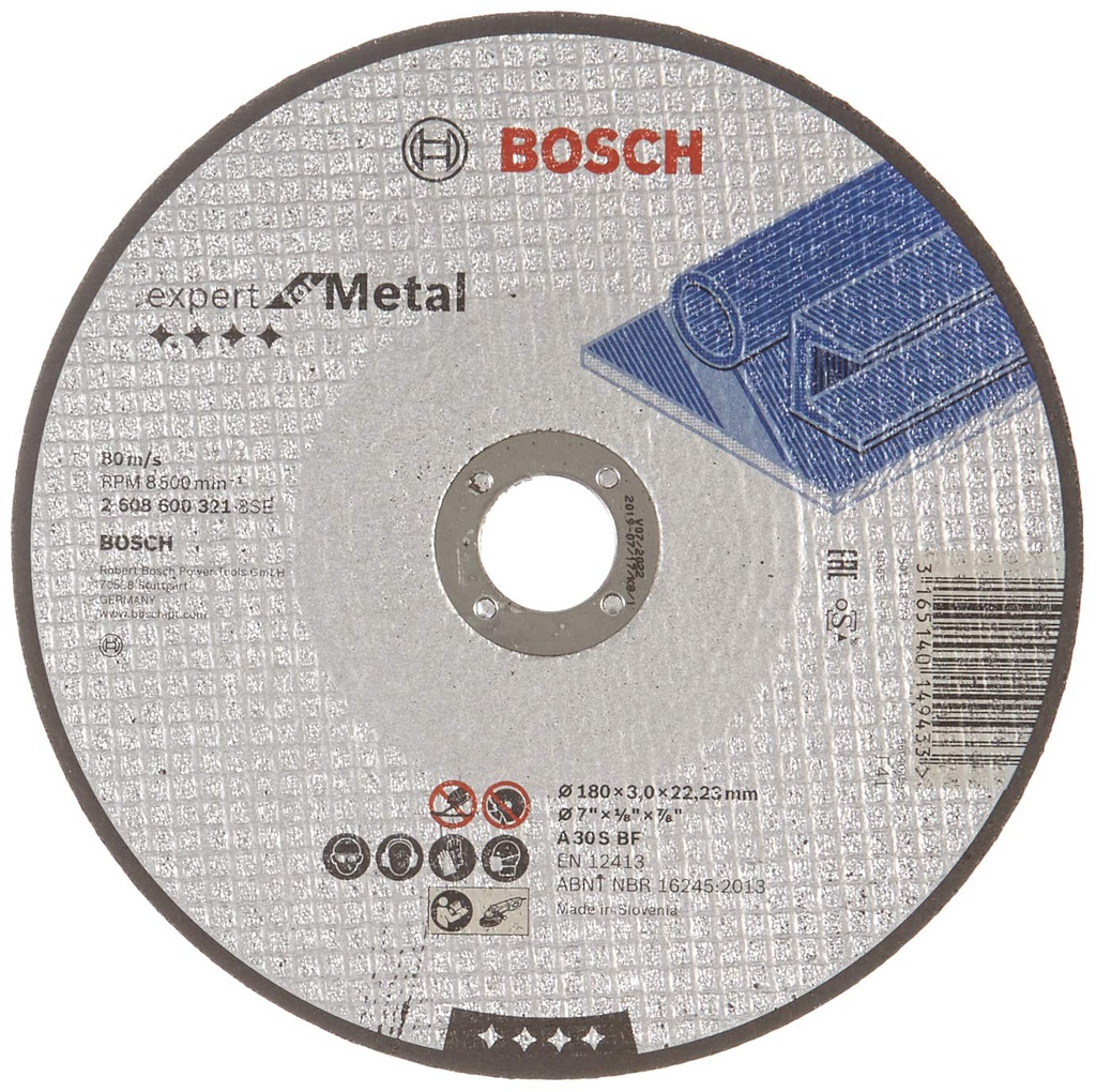 Disco abrasivo 7" Corte metal / Plano / EXPERT / 7" X 1/8" X 7/8" ( 180 X 3.0 X 22.23MM ) / BOSCH-