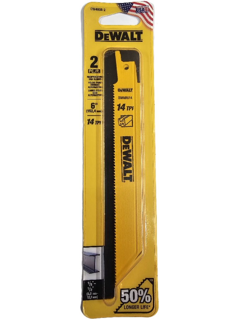 Sierra / 'Cuchilla Sable 6&quot; DW4808-2 / Metal 6&quot; Largo / 14 Dientes / DEWALT-Tabla-4