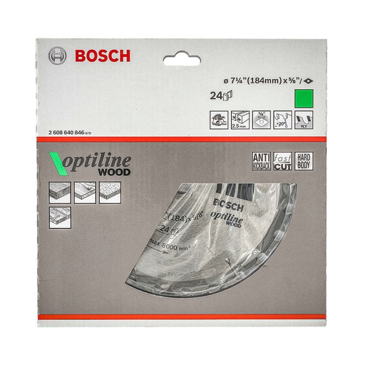 [2608640846] Disco Sierra Circular 7 1/4" 24D BOSCH / Eje 5/8" / BOSCH-TABLA-6