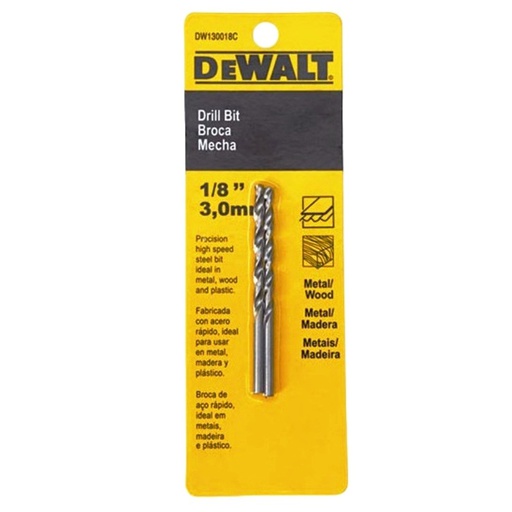 [DW130018C] Broca Metal Madera HSS 1/8" DeWalt / DEWALT-