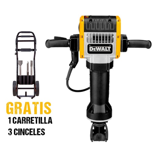 [D25980] Martillo Demoledor 30 KG DEWALT HEX 1 1/8" / 62 JOULES / GRATIS CARRETILLA CON 3 CINCELES/ DEWALT