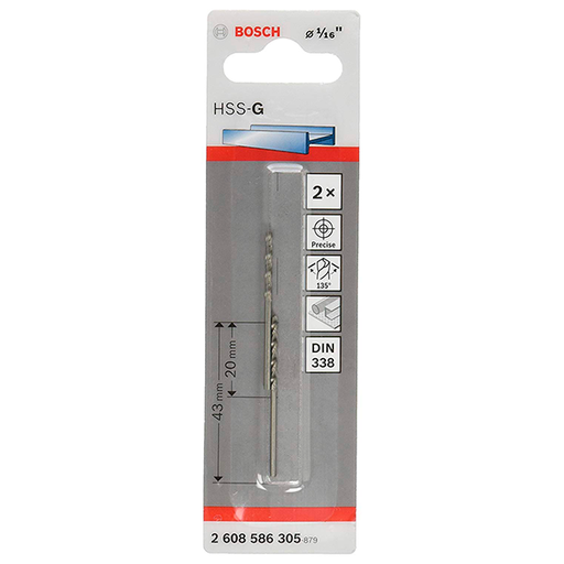[2608586305] Broca Metal Madera HSS BOSCH 1/16"  BLISTER / BOSCH-TABLA-6