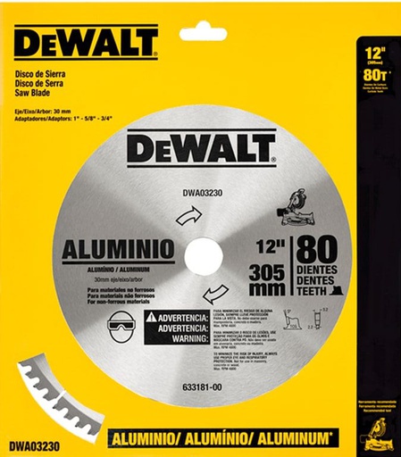 [DWA03230] Disco Sierra Circular 12" DEWALT 80 Dientes Aluminio / Eje 5/8" 3/4" 1" / DEWALT-2-Tabla-6