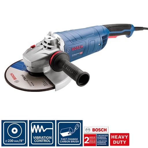 [18F4-0G1] Amoladora 9&quot; BOSCH GWS 25-230 / 2500 W / VULCANO / EJE 5/8&quot; / BOSCH-8-B-2