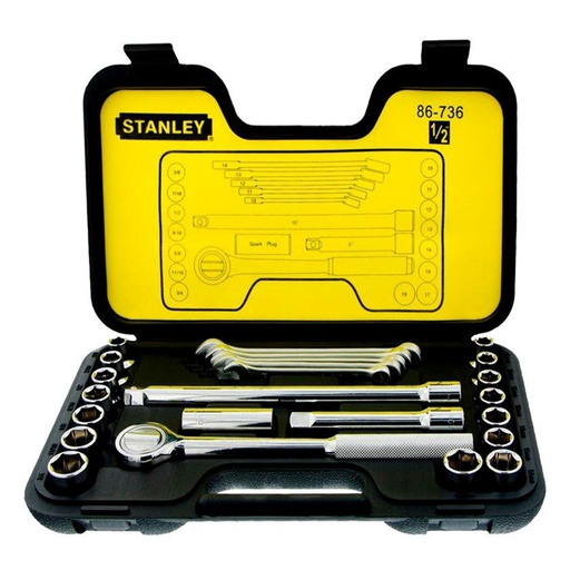 [86-736] Juego / Dados / Corto 1/2" / 25 Piezas 6 puntos/MM y SAE/STANLEY/DEWALT-6-A-3-C