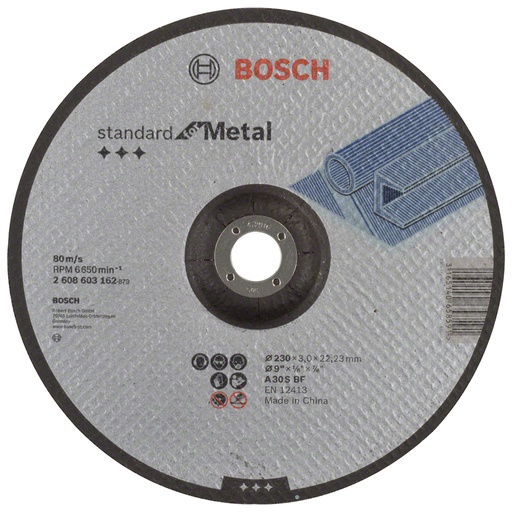 [2608603162] Disco abrasivo 9" Corte metal Concavo / STANDARD / 9" X 1/8" X 7/8" (230 X 3 X 22.23MM) / BOSCH-