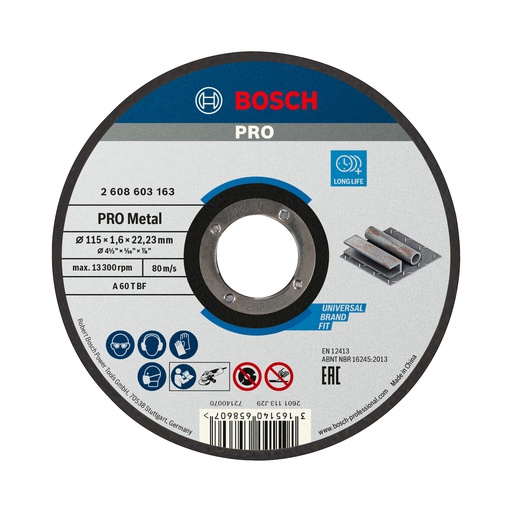 [2608603163] Disco abrasivo 4 1/2&quot; X 1.6 mm Corte metal / EXPERT / 4 1/2&quot; X 1/16&quot; X 7/8&quot; ( 115 X 1.6 X 22.23MM ) / BOSCH-