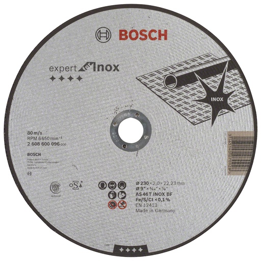 [2608600711] Disco abrasivo 9" Corte metal Concavo / INOXIDABLE / EXPERT / 9" X 5/64" X 7/8" (230 X 1.9 X 22.23MM) / BOSCH-