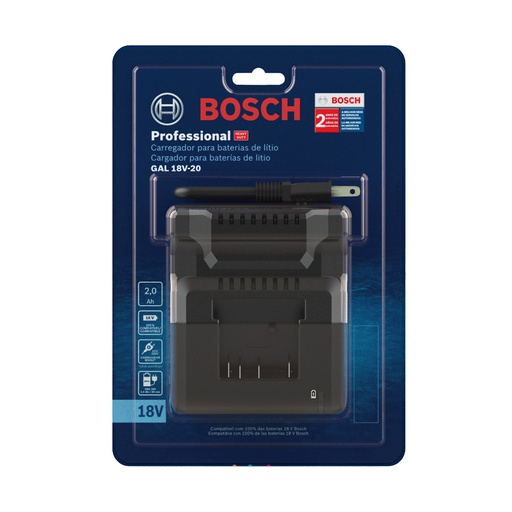 [2608000734] Cargador Bateria BOSCH 18V / 2 Amp HORA / GAL 18-20 / BOSCH-